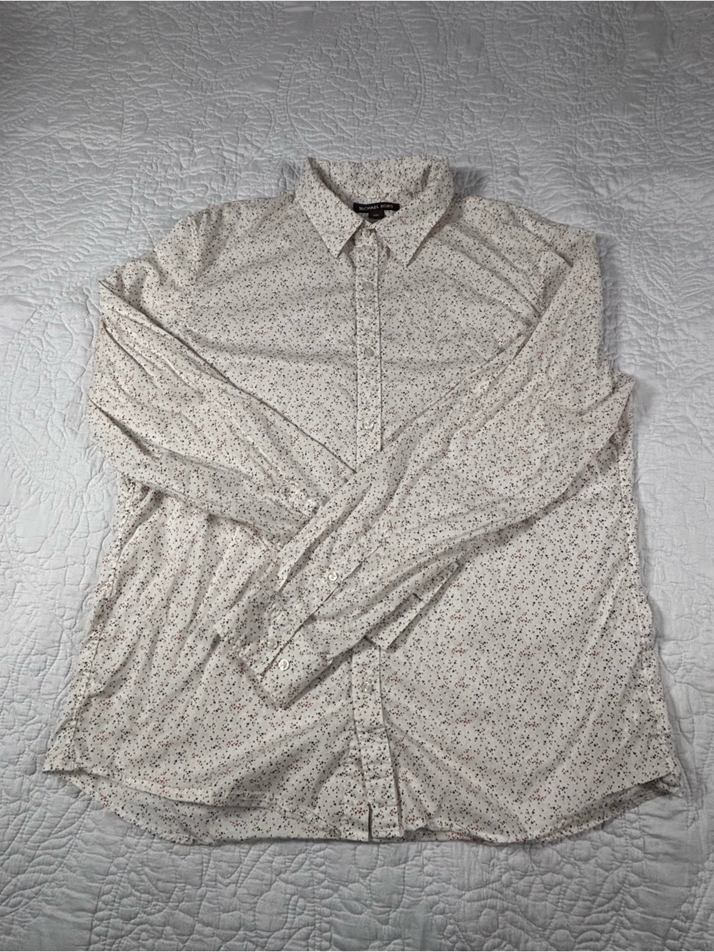 Michael Kors White Micro-Print Long Sleeve Button-Down Shirt
